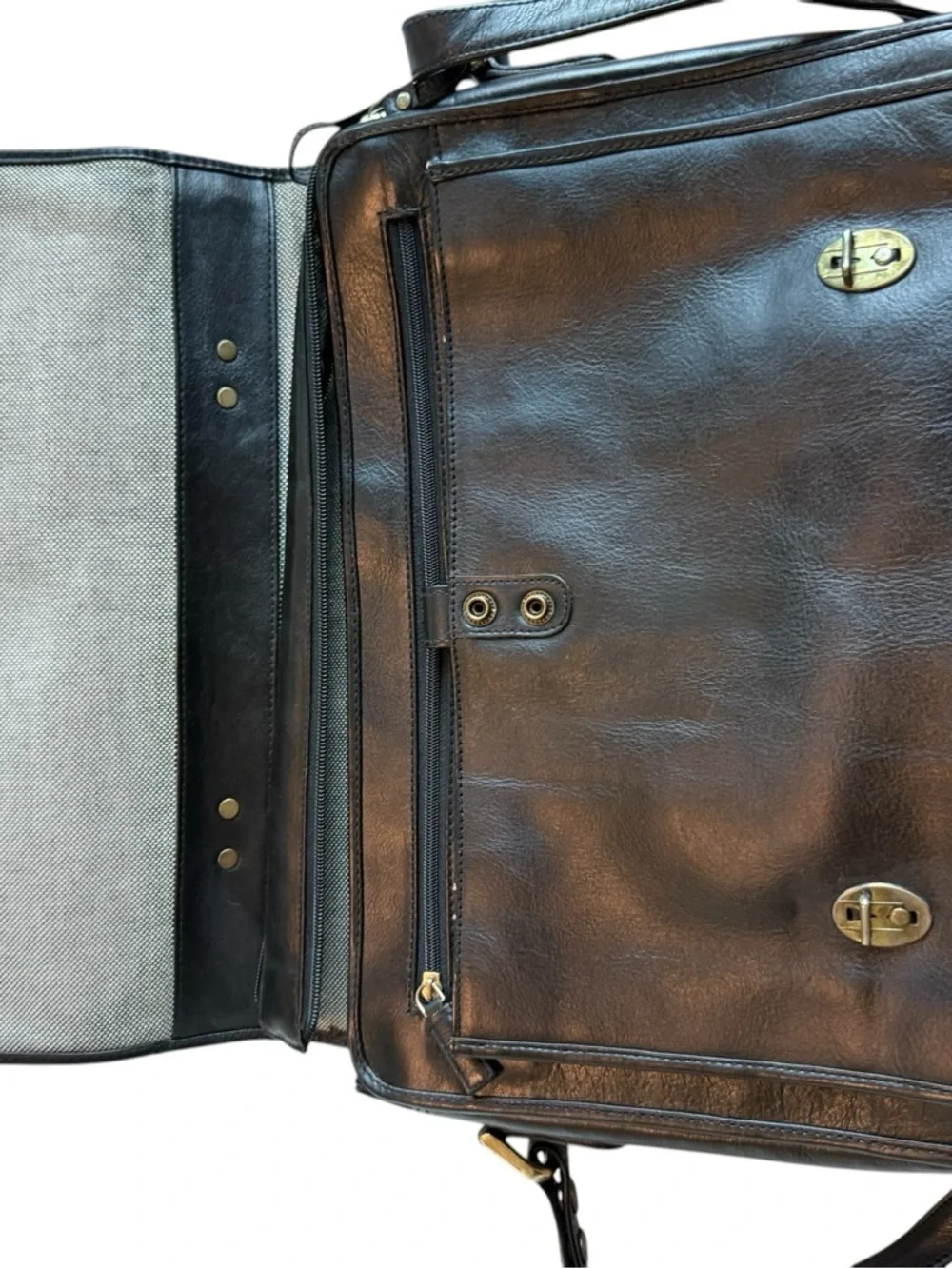 Men's Black Leather Briefcase with Shoulder Strap